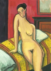 Naakt leunend op het bed, 2010 (gouache op papier)