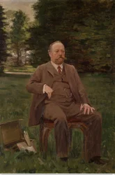 Fernand Scribe in zijn tuin