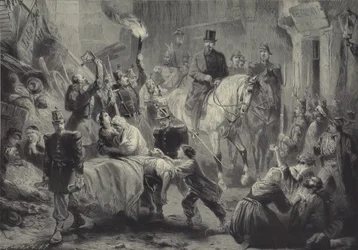 Louis Napoleon bezoekt de barricades van Parijs te paard in de nacht van 3 december 1851