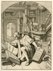 Luther leest in de universiteitsbibliotheek van Erfurt. Hij vond een Latijnse Bijbel