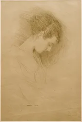 Portret van een meisje met gebogen hoofd naar rechts