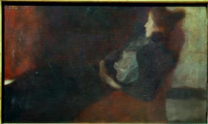 Dame bij de open haard