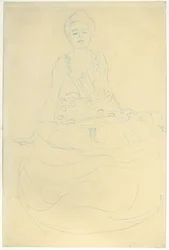 Zittende halfnaakte van voren (1907)
