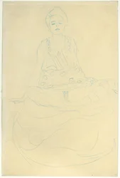 Zittende halfnaakte van voren, ca. 1907