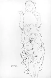 Staande naakte vrouw met opgeheven armen, ca. 1917/18