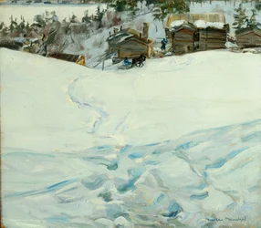 Bergboerderij in winterlandschap