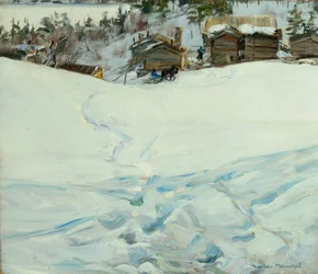 Bergboerderij in winterlandschap