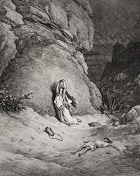 Hagar en Ismaël in de woestijn, illustratie uit Dore
