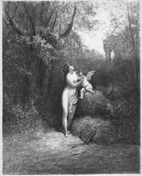 De liefde en de waanzin - uit «Fabels» van Jean de La Fontaine (Lafontaine) (1621-95) - gravure naar Gustave Doré (1832-83) - Particuliere collectie