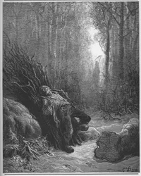 De dood en de houthakker - uit de „Fabels“ van Jean de La Fontaine (Lafontaine) (1621-95) - gravure naar Gustave Doré (1832-83) - Privécollectie