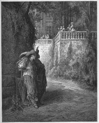 De vos en de druiven - uit “Fabels” van Jean de La Fontaine (Lafontaine) (1621-95) - gravure naar Gustave Doré (1832-83) - privécollectie
