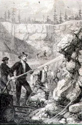 Goudzoeken in Californië in de jaren 1860, gegraveerd door Felix Jean Gauchard