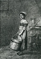 Cosette die een emmer draagt, illustratie uit 