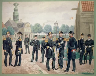 Officieren van de Deense marine op de academie. Aquarel door Gustav Brock