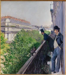 Een balkon boven Boulevard Haussmann (olieverf op doek)