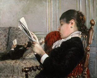 Interieur, lezende vrouw, 1880
