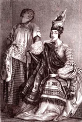Signare, de mulat-franse Afrikaanse vrouwen in de stad Saint Louis, Senegal. 1861