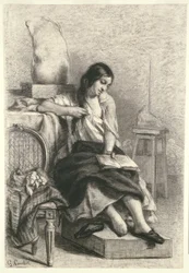 Courbet - Lezend model in het atelier, ca 1849