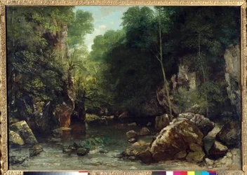 De overdekte beek, bekend als de ingang van de Vallée du Puits-Noir, Doubs: schemereffect, 1865. 0.94 x 1.35 m, Parijs, Musée d