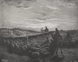 Abraham op Weg naar het Land van Kanaän, Genesis 13:1-4, illustratie uit Dore