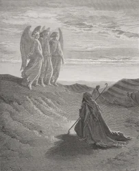 Abraham en de drie engelen, illustratie uit Dore
