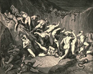 Te midden van deze angstaanjagende overvloed van ellende renden naakte geesten gevleugeld met afschuwelijke angst, ca. 1890