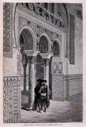 Detail van de Arcade van het Alcazar in Sevilla - door Doré, in "Tour du Monde", 2e semester 1866.