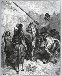 Don Quichot accepteert de missie voorgesteld door Dorothee-Prinses van Micomicon - uit "Don Quichot van La Mancha" van Miguel Cervantes