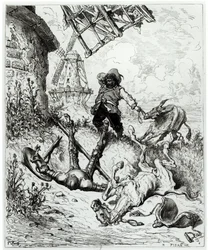 Don Quichot en de windmolens, uit 