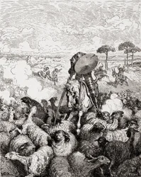Don Quichot vecht tegen de kudde schapen