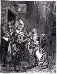Betreed deze herberg, plaat IV - Illustratie door Gustave Doré, voor La légende du Juif errant door Pierre Dupont, editie Librairie du magasin pittoresque, Parijs 1862