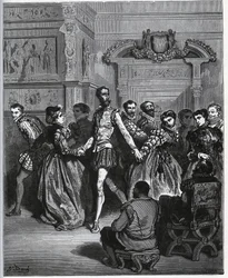 Avond georganiseerd na Don Antonio. Don Quichot ontdekt zonder de geneugten van dans te waarderen - uit "Don Quichot van La Mancha" van Miguel Cervantes