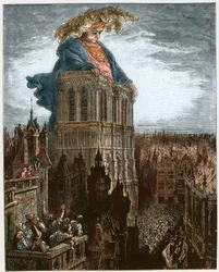 Gargantua op de torens van de Notre-Dame in Parijs - illustratie uit 
