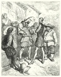 Don Quichot van Gustave Doré: "Bij deze woorden stond Don Quichot verbaasd"