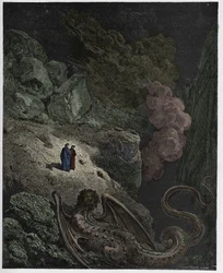 Inferno, Canto 17: Geryon, symbool van bedrog, illustratie uit "De Goddelijke Komedie" door Dante Alighieri, 1885