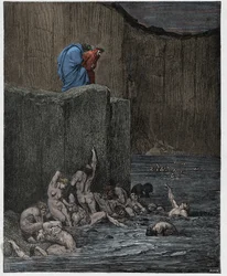 Inferno, Zang 18: Verleiders en vleiers in de achtste kring, illustratie uit "De goddelijke komedie" van Dante Alighieri, 1885