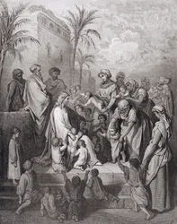 Jezus zegent de kinderen, gegraveerd door Stephane Pannemaker, ca. 1868