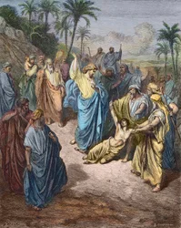 Jezus geneest de bezetene - Kleurgravure naar Gustave Doré