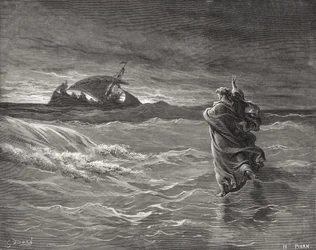 Jezus loopt op de zee, Johannes 6:19-21, illustratie uit Dore