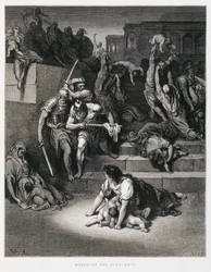 Koning Herodes beveelt de kindermoord, illustratie uit de Doré-bijbel