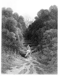 Lancelot nadert het kasteel van Astolat, illustratie uit 