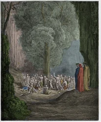 Purgatorio, Canto 24: De gulzige zielen huilend onder de boom, illustratie uit "De Goddelijke Komedie" door Dante Alighieri, 1885