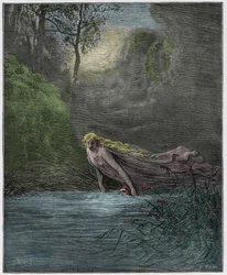 Purgatorio, Canto 31: Dante ondergedompeld in de rivier Lethe, illustratie uit "De Goddelijke Komedie" door Dante Alighieri, 1885