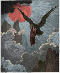 Purgatorio, Canto 9: Dante, in een droom, wordt meegenomen door een adelaar, illustratie uit "De Goddelijke Komedie" door Dante Alighieri, 1885