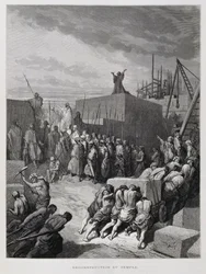 Herbouw van de Tempel in Jeruzalem, Illustratie uit de Dore Bijbel