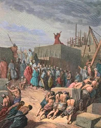 Herbouw van de tempel in Jeruzalem, gravure door Gustave Doré