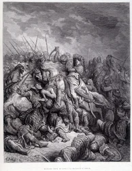 Richard Leeuwenhart bij de Slag om Arsur - gravure door Gustave Doré