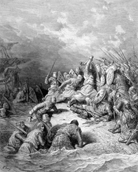 Richard Leeuwenhart bevrijdt de stad Joppe - gravure door Gustave Doré