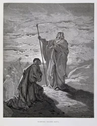 Samuel zalft Saul als eerste koning van Israël, Illustratie uit de Dore Bijbel