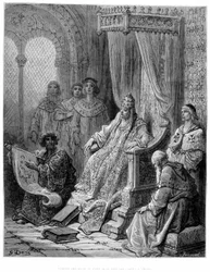 Sanuto presenteert aan paus Johannes XXII de kaarten van het Oosten - gravure door Gustave Doré